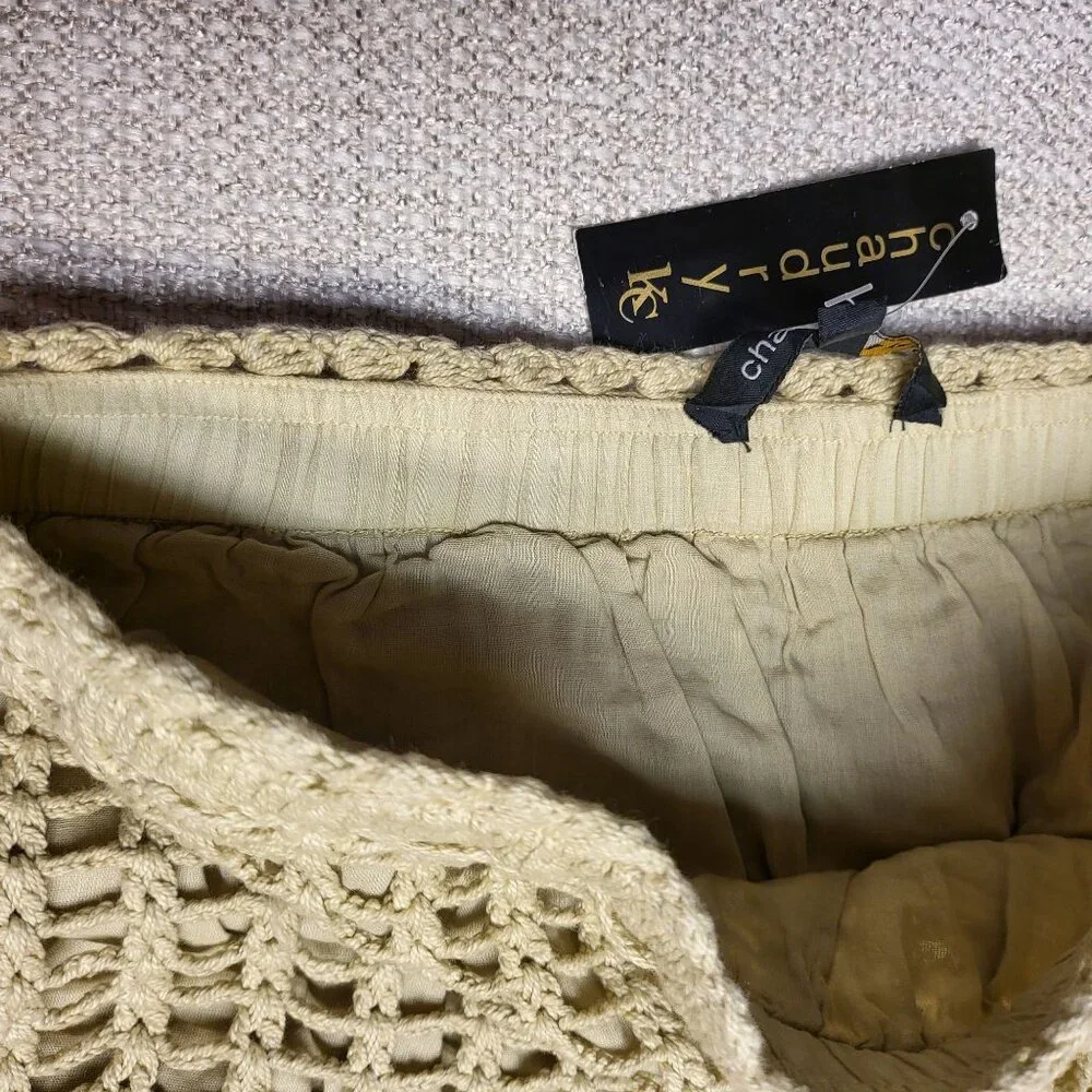 Chaudry KC Womens Bohemian Maxi Skirt Beige Cotton Blend Crochet Waist Size S - Picture 11 of 15